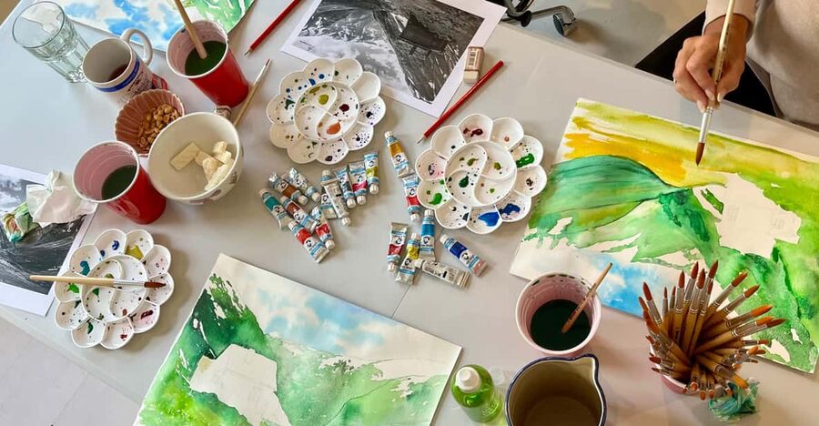 Bergen: paint Norwegian landscape with watercolor - Learning watercolor without buying a suitcase of supplies