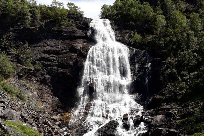 Bride's Veil and Steinsdalsfossen waterfalls with sceneries of Hardanger Fjord - Osterøy Fjord and the road to Bride’s Veil