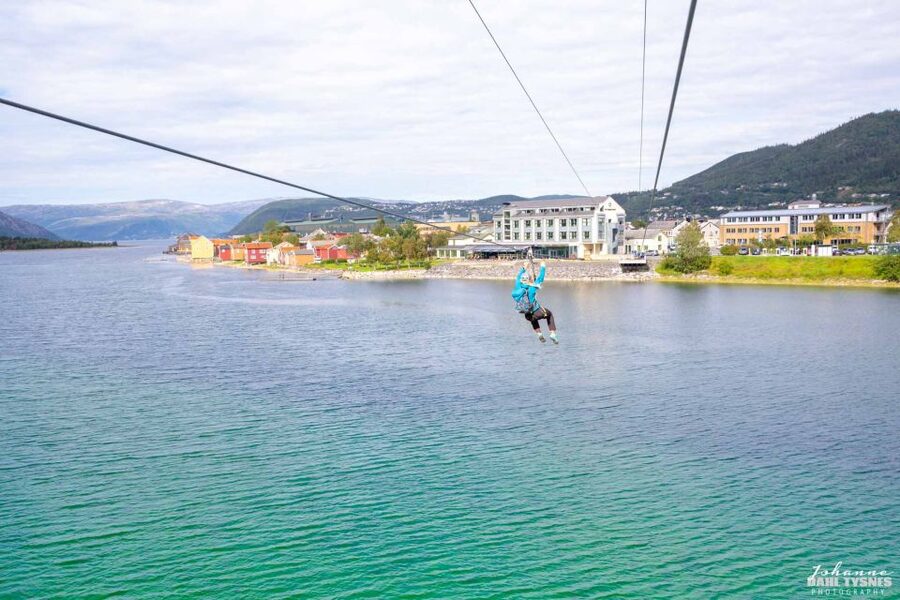 Feel the adrenaline in Mosjøen Zipline - Getting ready 70 metres above town