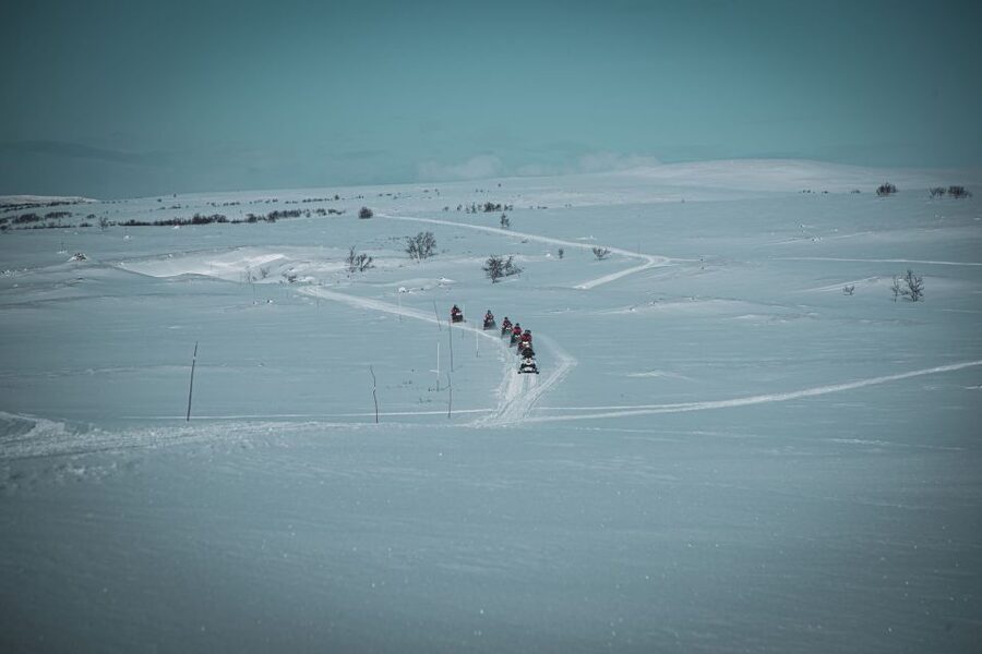 From Alta: Daytime Snowmobile Adventure - Through the forest along the old postal road