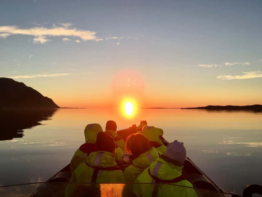 Midnight sun safari - Leaving Henningsvær beneath a sun that never sets