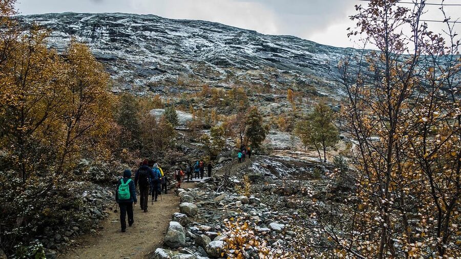 Trolltunga Autumn Hike Go Viking - The climb through ice, autumn color, and mist